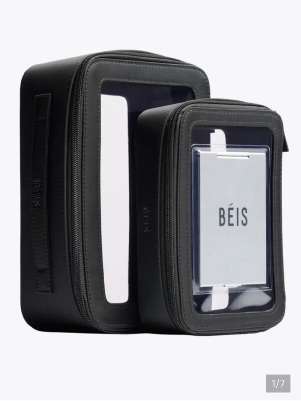 BEIS Black Clear Window Cosmetic Travel Case Set